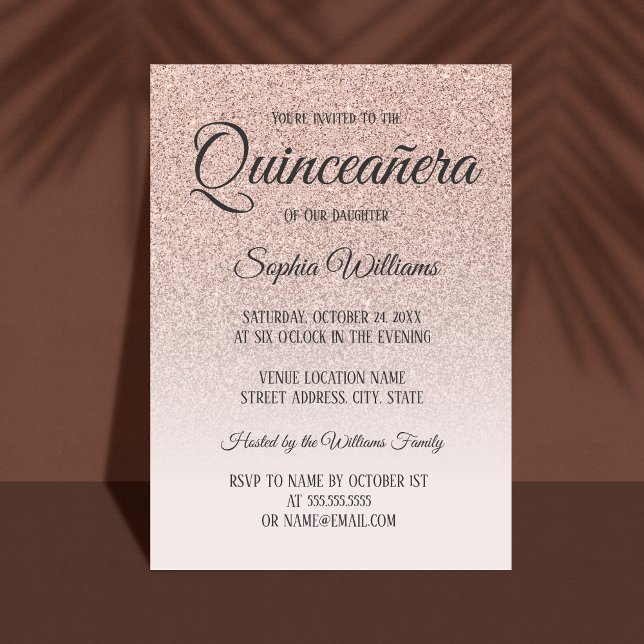 Quinceanera Pink Rose Gold Glitter 15th Birthday Invitation (Creator Uploaded)