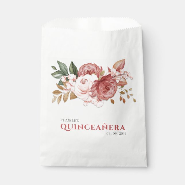 Quinceanera Pink Roses Floral Rustic Botanical Favour Bag (Front)