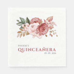Quinceanera Pink Roses Floral Rustic Botanical Napkin