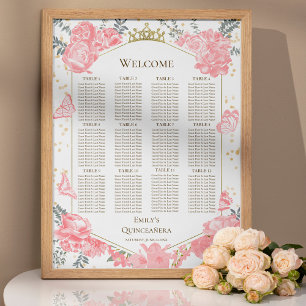 Quinceanera Pink Seating Chart Sign Butterflys