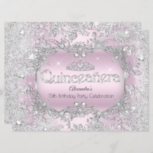 Quinceanera Pink Silver Tiara Winter Wonderland 2 Invitation