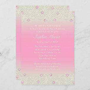 Quinceanera Pink Sparkle and Lace Invitation