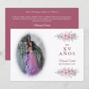 Quinceañera Pink Trendy Bouquet Photo Spanish Invitation