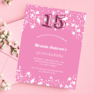 Quinceanera pink white stars invitation