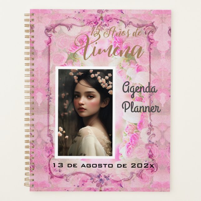 Quinceanera Planner/Agenda /Journal en Rosa y Oro  Planner (Front)