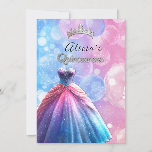 Quinceanera Pretty  Gown Crown   Invitation (Front)