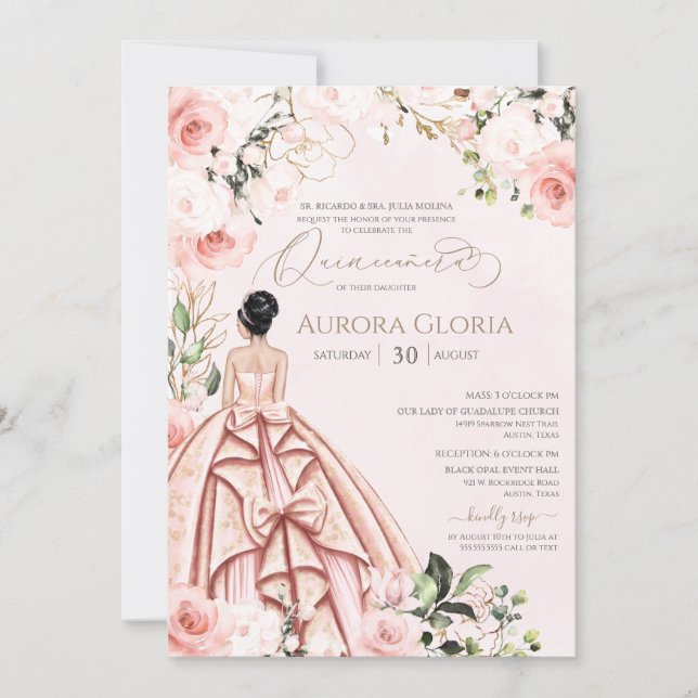Quinceanera Pretty in Pink Beautiful Blush 15 Bday Invitation (Front)