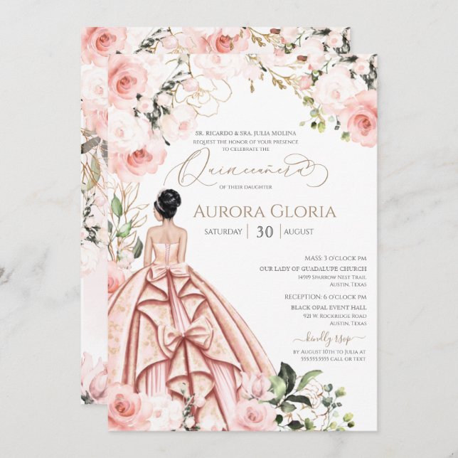 Quinceanera Pretty in Pink Beautiful Blush 15 Bday Invitation (Front/Back)
