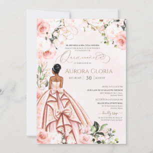 Quinceanera Pretty Pink Beautiful Blush Rose 15th Invitation