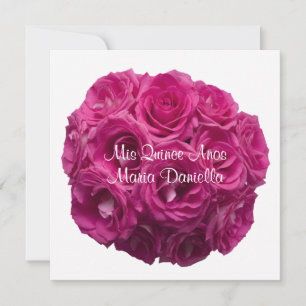 Quinceanera Pretty Pink Roses on White Invitation