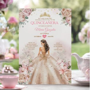 Quinceañera Princess Champagne and Blush Pink Invitation