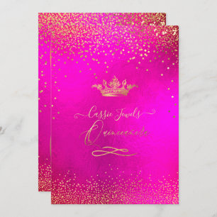 Quinceanera Princess Crown Faux Gold Confetti Pink Invitation