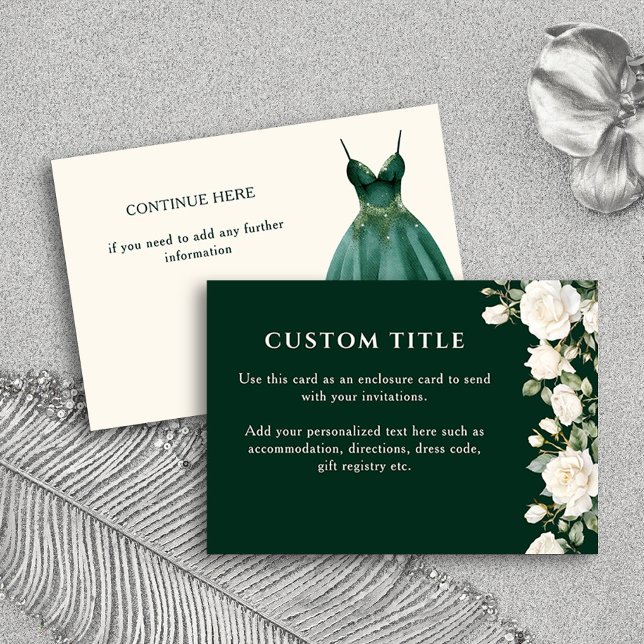 Quinceanera Princess Dress and Roses Green Custom Enclosure Card (Custom Enclosure Card from the Princess Dress and Roses Quinceanera Collection by Darling & May)