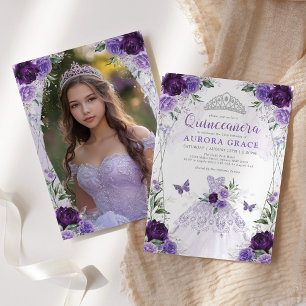 Quinceañera Princess Dress Lavender Silver Photo Invitation