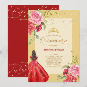 Quinceañera Princess Floral Red Yellow Invitation
