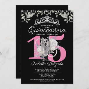 Quinceanera Princess Pink Black 15th Birthday Invitation