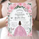 Quinceañera Princess Pink Floral Vintage Silver Invitation<br><div class="desc">Personalise this lovely quinceañera invitation with your own wording easily and quickly,  simply press the customise it button to further re-arrange and format the style and placement of the text.  Matching items available in store!  (c) The Happy Cat Studio</div>