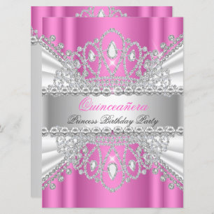Quinceanera Princess Pink White Diamond Tiara Invitation