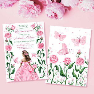 Quinceanera Princess Roses Butterfly Blush Pink Invitation