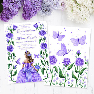 Quinceanera Princess Roses Butterfly Lilac Purple  Invitation