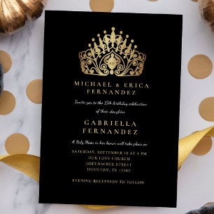 Quinceañera Princess Tiara Crown Church Service  Invitation
