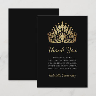 Quinceanera Princess Tiara Crown Monogram Thank You Card