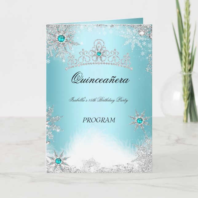 Quinceanera Program Teal Aqua Cobalt Blue (Front)