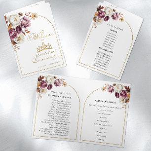 Quinceanera Programs Burgundy Fall Floral Autumn