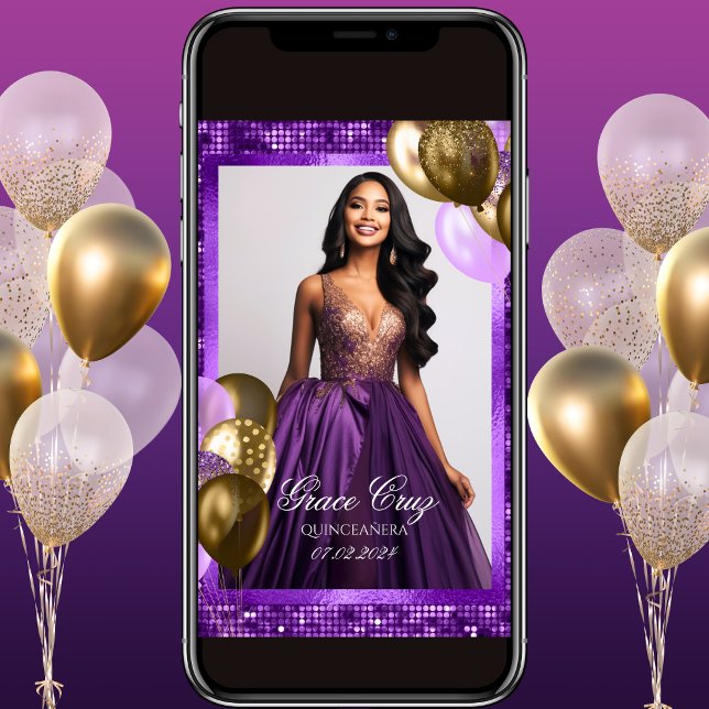 Quinceañera Purple and Gold Invitation (Creator Uploaded)