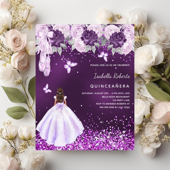 Quinceanera purple ballerina dress rose invitation (Creator Uploaded)