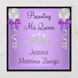 Quinceanera Purple Black Silver Jewel Tiara Invitation