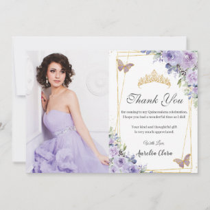 Quinceañera Purple Floral Butterflies 16 Birthday Thank You Card
