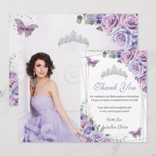 Quinceañera Purple Floral Butterflies 16 Birthday  Thank You Card