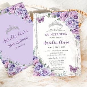 Quinceañera Purple Floral Butterflies Birthday Invitation