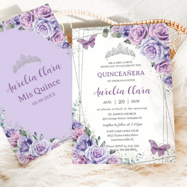 Quinceañera Purple Floral Butterflies Birthday Invitation (Creator Uploaded)