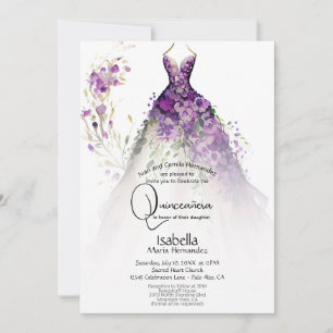 Quinceañera   Purple Floral Dress  Invitation