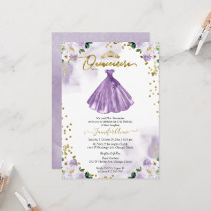 Quinceanera Purple Floral Dress Invitation