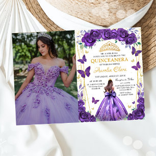 Quinceañera Purple Floral Princess Butterflies Invitation