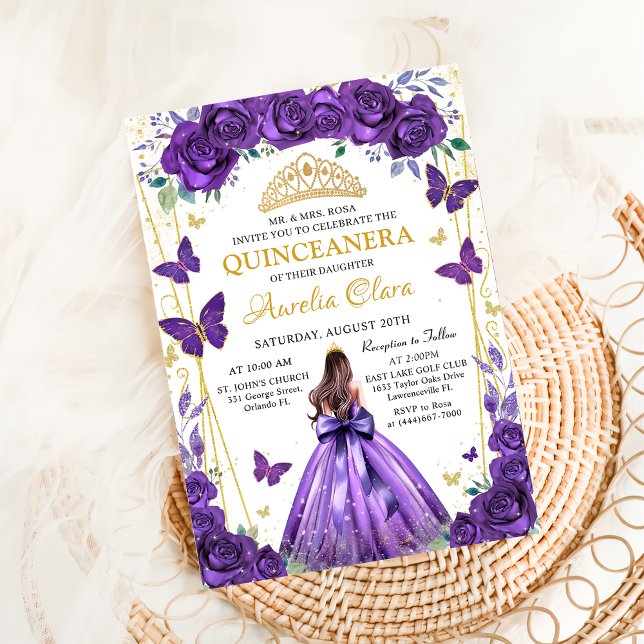Quinceañera Purple Floral Princess Butterflies  Invitation (Creator Uploaded)
