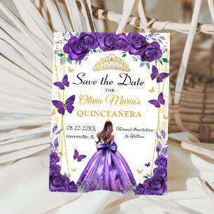 Quinceañera Purple Floral Princess Butterflies Save The Date