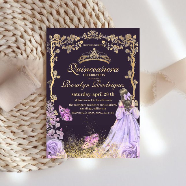 Quinceanera - Purple Gold  Invitation (Creator Uploaded)