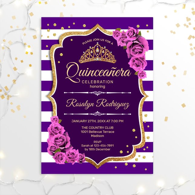 Quinceanera - Purple Gold Invitation (Creator Uploaded)
