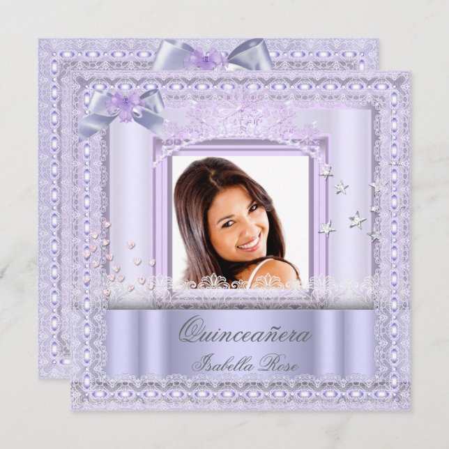Quinceanera Purple Lace Party Photo Lilac Invitation (Front/Back)