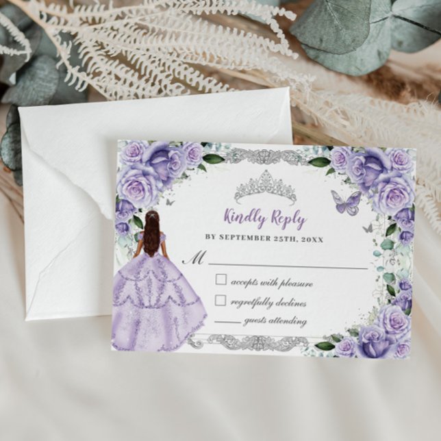 Quinceañera Purple Lavender Floral Princess Dress RSVP Card (Creator Uploaded)