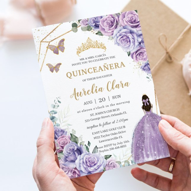 Quinceañera Purple Lavender Lilac Floral Princess Invitation (Creator Uploaded)
