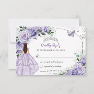 Quinceanera Purple Lavender Lilac Floral Princess RSVP Card