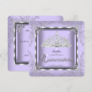 Quinceanera Purple Lavender Silver Diamond Tiara 3 Invitation