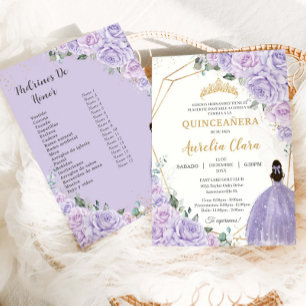 Quinceañera Purple Lilac Floral 15 Años Padrinos Invitation