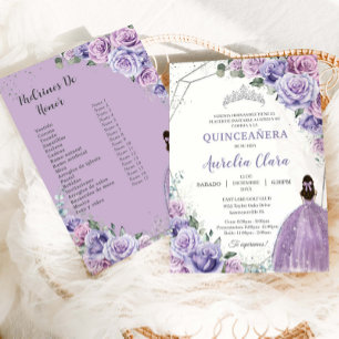 Quinceañera Purple Lilac Floral 15 Años Padrinos  Invitation