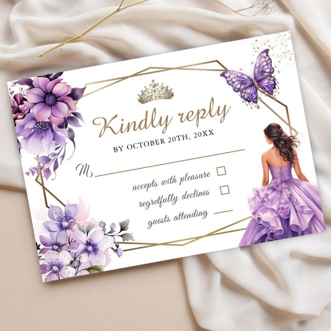  Quinceañera Purple Lilac Floral Butterfly Rsvp (Creator Uploaded)